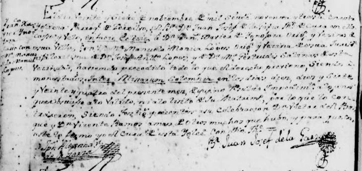 1793 Marriage of Jose Francisco Javier Hinojosa and Maria Manuela Monica Lopez