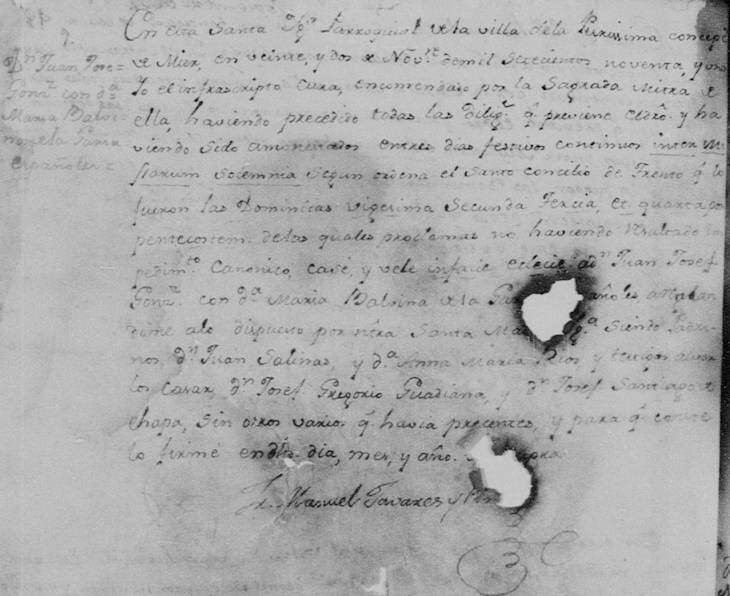 1791 Marriage of Juan Jose Mateo Gonzalez and Maria Balvina de la Garza