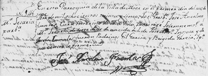 1835 Baptism of Maria Cesarea Hinojosa Canales