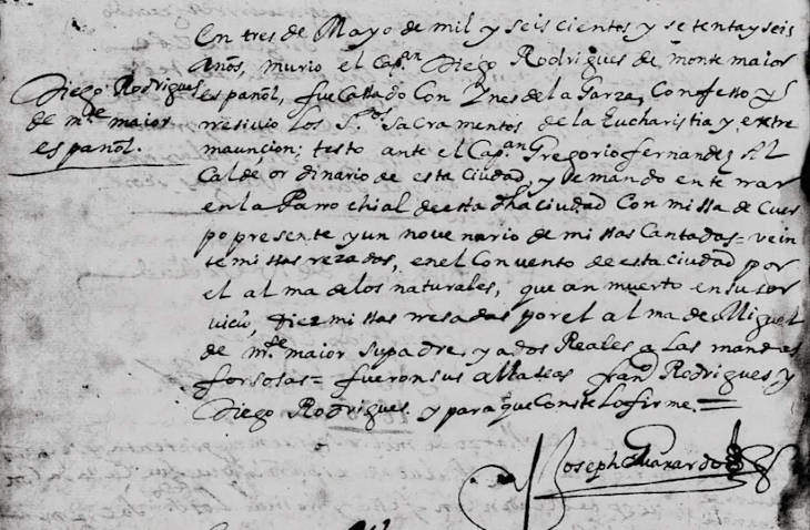 1676 Death Record of Diego Rodriguez
