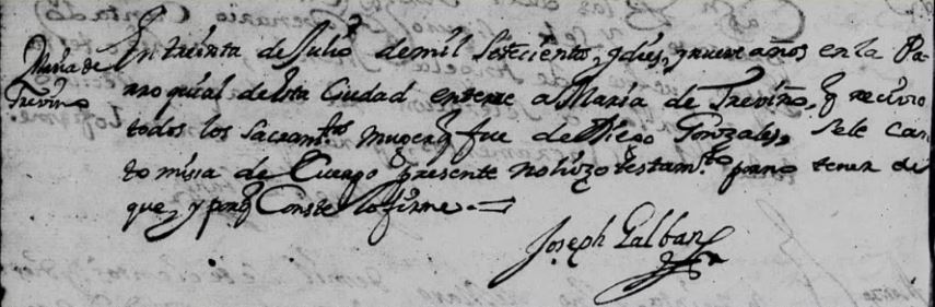 1719 Death Record of Anna Maria de Trevino