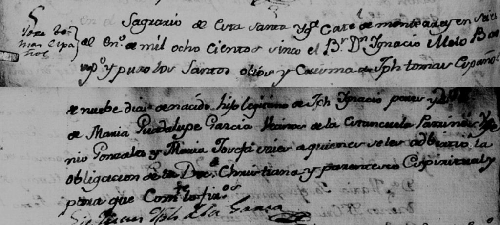 1805 Baptism of Jose Tomas Perez