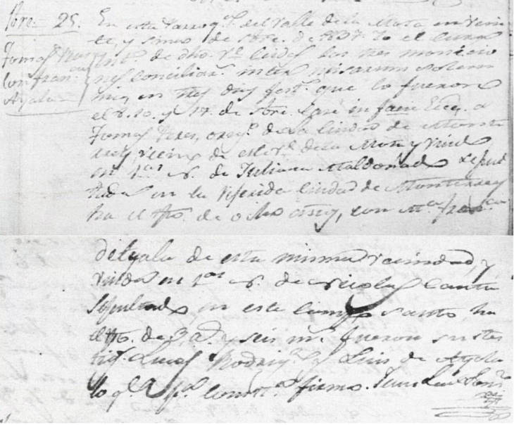 1837 Marriage of Jose Tomas Perez and Maria Francisca de Ayala