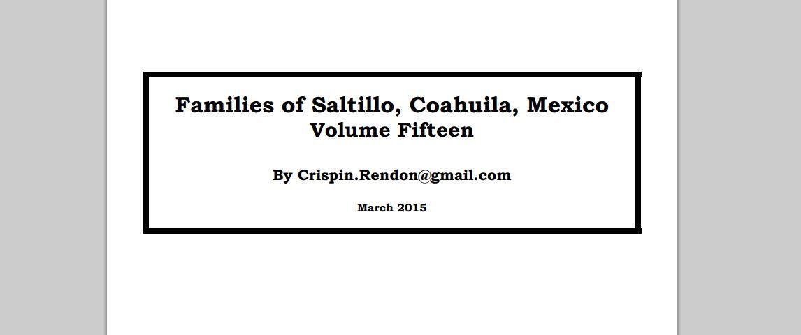 Families of Saltillo Coahuila Volume Fifteen