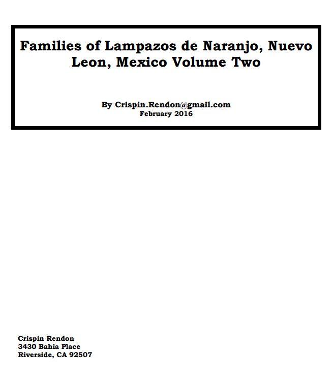 Families of Lampazos, Nuevo Leon, Mexico Volume Two