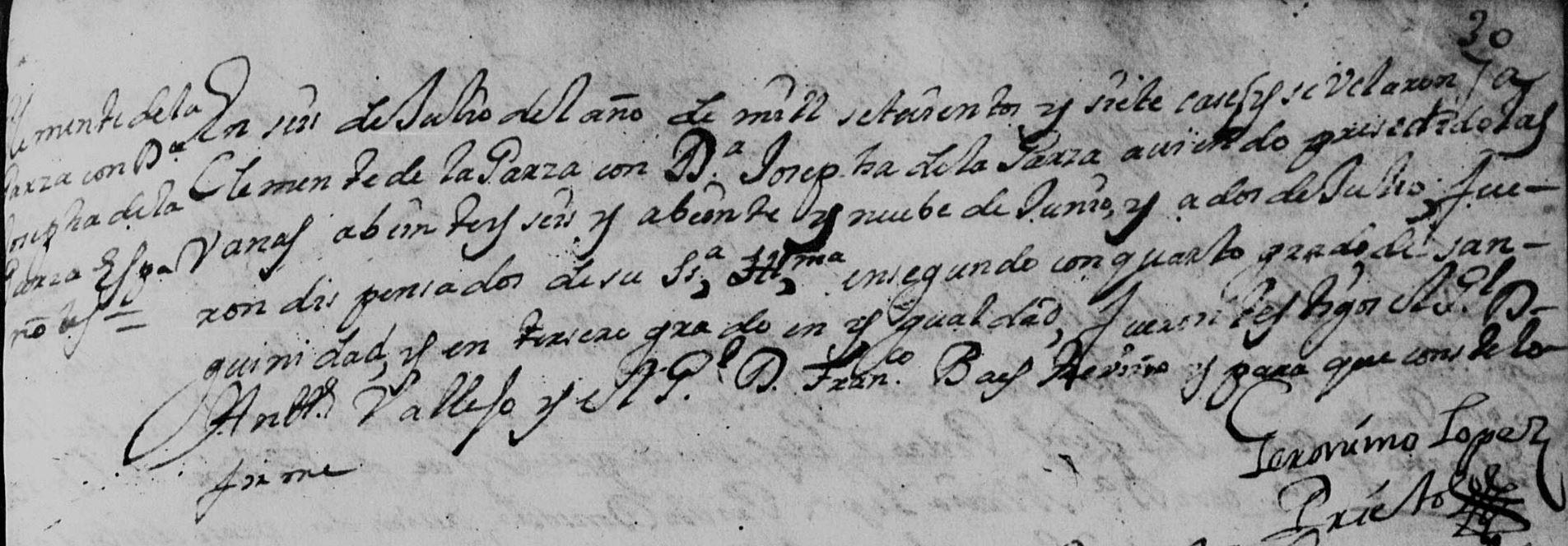Clemente de la Garza and Josefa Catalina Garza FamilySearch Marriage Monterrey 1706 Pg. 78