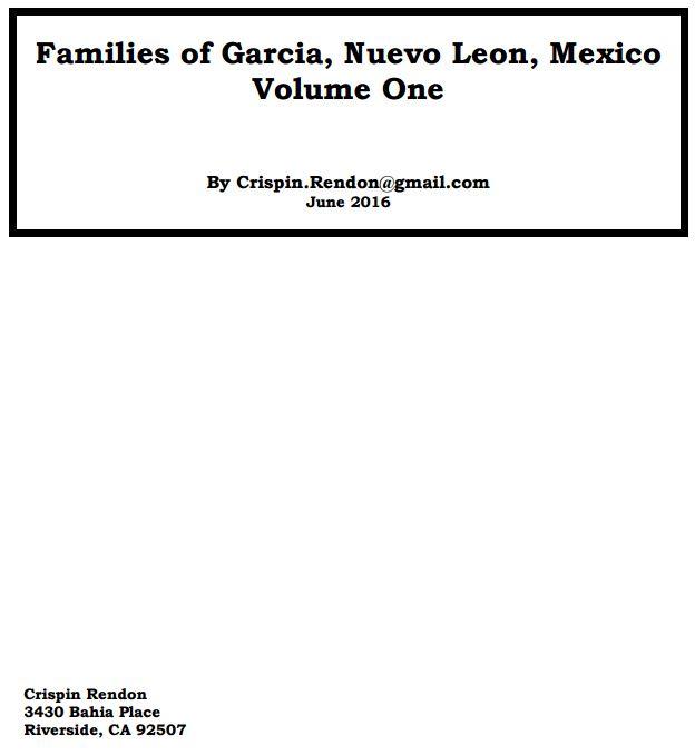 Families of Garcia, Nuevo Leon, Mexico Volume One