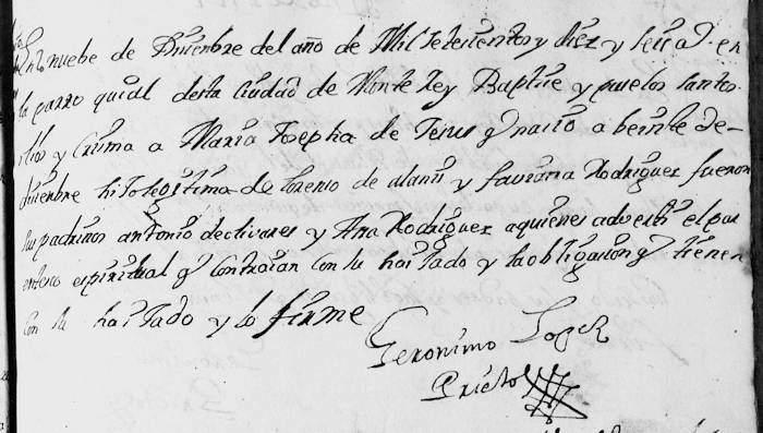Maria Josepha Jesus de Alanis FamilySearch Monterrey Baptism 1716 Pg 368