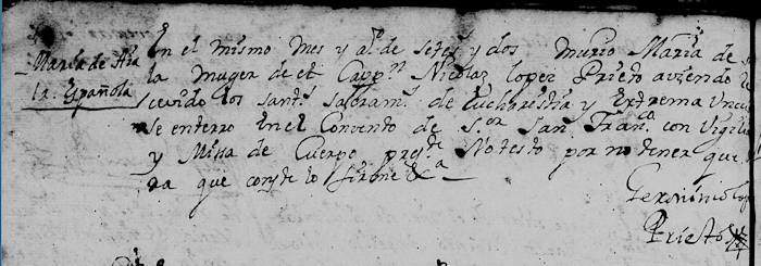 Maria de Ayala Death FamilySearch Monterrey 1702 Pg 74