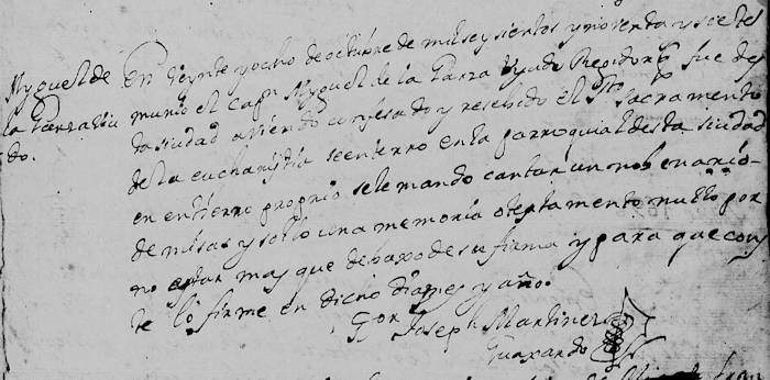 Miguel de la Garza Falcon death rcord FamilySearch Monterrey 1697 pg 64