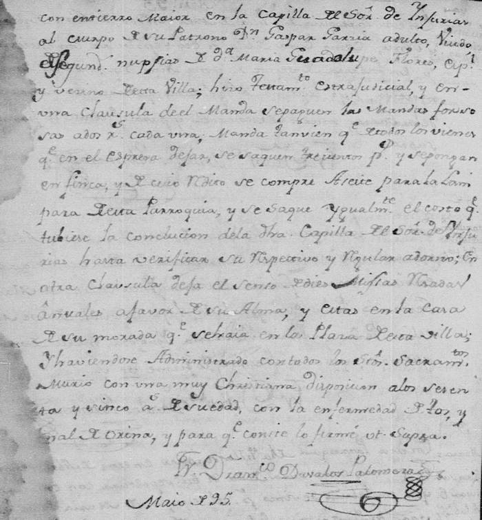 1795 Death Record of Jose Gaspar Garcia in Mier Tamaulipas Mexico