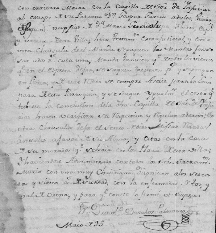 1795 Death Record of Jose Gaspar Garcia in Mier Tamaulipas Mexico