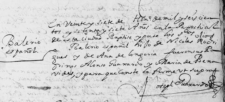 1677 Baptism of Balerio Rodriguez in Monterrey, Nuevo Leon, Mexico