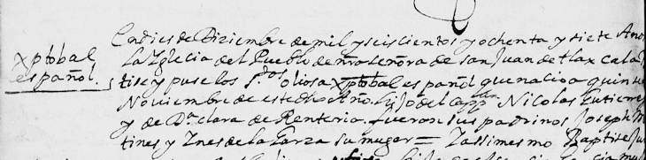 1687 Baptism of Cristoval Gutierrez de Lara in Monterrey, Nuevo leon, Mexico