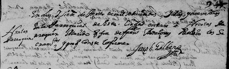 1719 Death Record of Nicolas Marroquin in Monterrey, Nuevo Leon, Mexico
