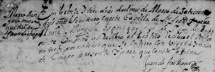 1710 Death Record of Maria Munguia in Monterrey, Nuevo Leon, Mexico
