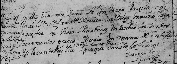 1712 Death Record of Diego de Trevino in Monterrey, Nuevo Leon, Mexico