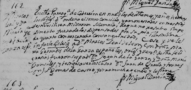 1728 Marriage of Marcos Leal de Leon and Maria Gertrudis de la Garza