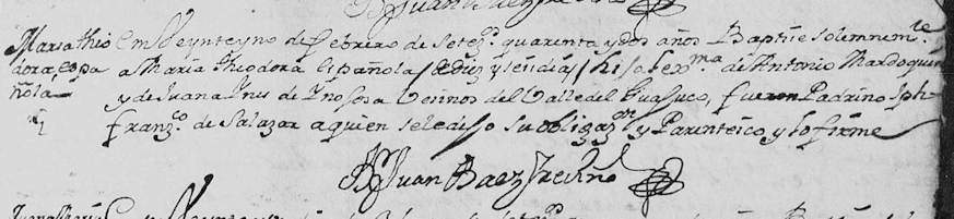 1742 Baptism of Maria Theodora Marroquin Hinojosa