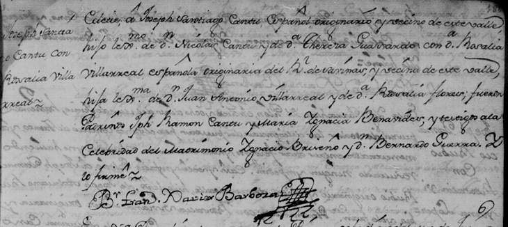 1771 Marriage of Joseph Santiago Cantu and Maria Rosalia de Villarreal