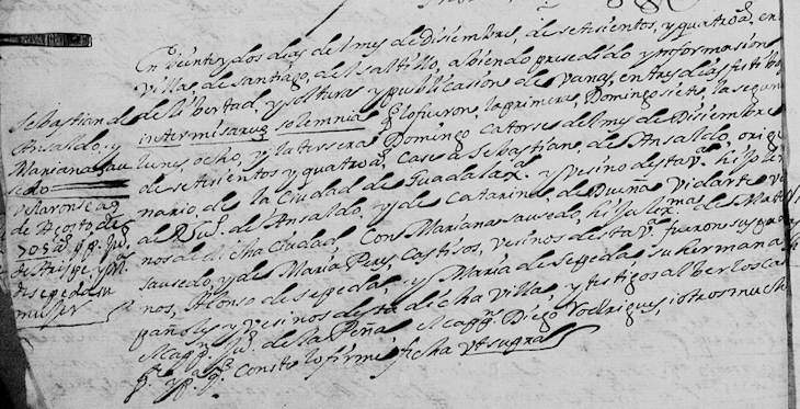 1704 Marriage of Sebastian Ansaldua and Mariana Sauceda