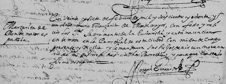 1681 Death Record of Margarita de Montemayor
