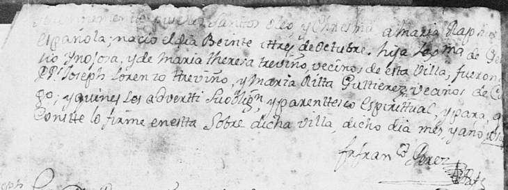 1767 Baptism Record of Maria Rafaela Hinojosa FS Mier Pg. 71