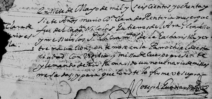 1687 Death Record of Clara de Trevino Renteria