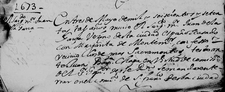 1673 Death Record of Juan de la Garza