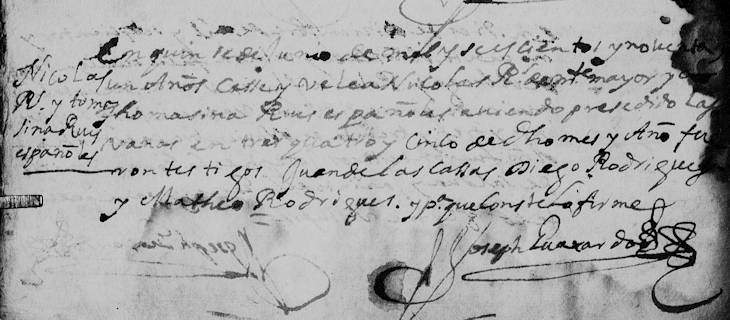 1691 Marriage of Nicolas Rodriguez Montemayor and Tomasina Ruiz de Ocon