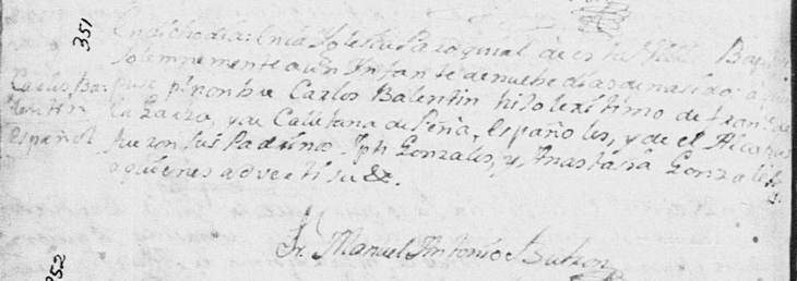 1777 Baptism Record of Jose Carlos Valentin de la Garza