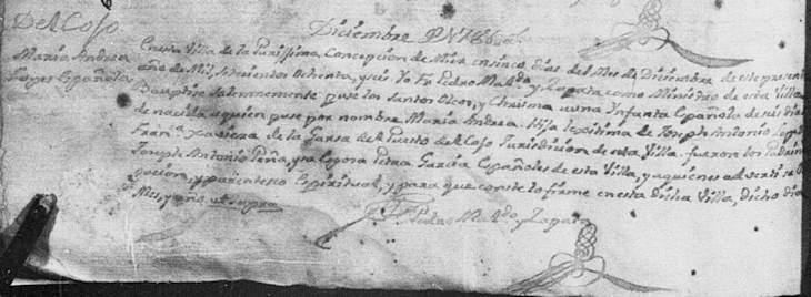 1786 Baptism Record of Maria Andrea Lopez