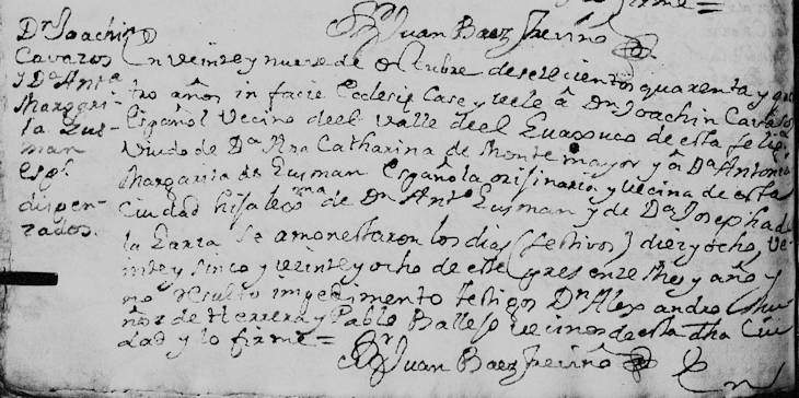 1744 Marriage of Joaquin Cavazos and Antonia Margarita Guzman