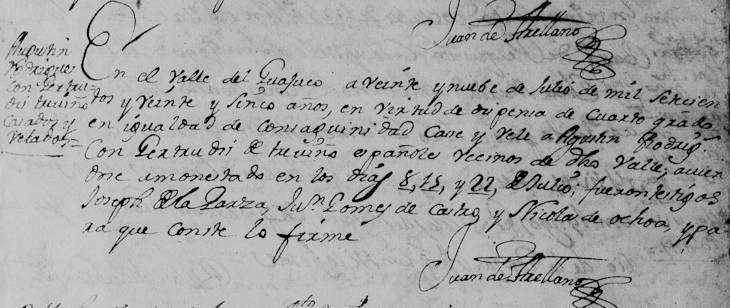 1725 Marriage of Agustin Rodriguez and Maria Gertrudis de Trevino