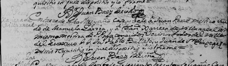 1736 Marriage of Juan Perez and Francisca Javiera de Villarreal