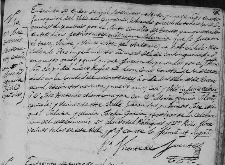 1799 Marriage of Jose Antonio Montemayor and Maria Ignacia Silva