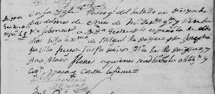 1747 Baptism Record of Maria Antonia Gertrudis Rodriguez