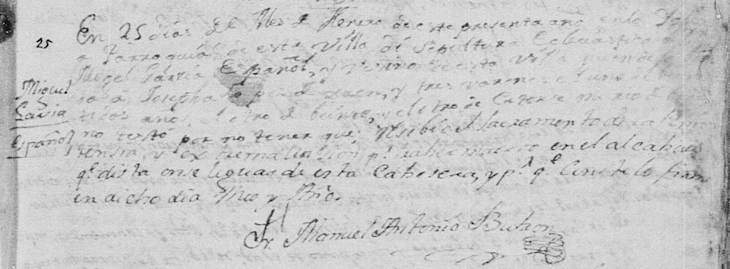 1778 Death Record of Jose Miguel Garcia