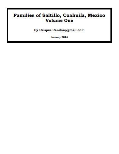 Families of Saltillo, Coahuila, Mexico Volume One