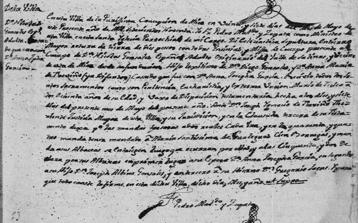 1790 Death Record of Jose Nicolas Gonzalez