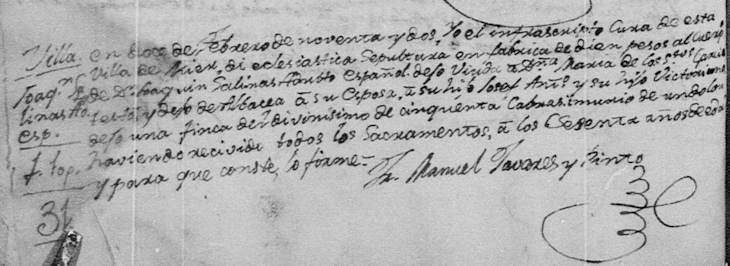 1791 Death Record of Jose Joaquin Salinas