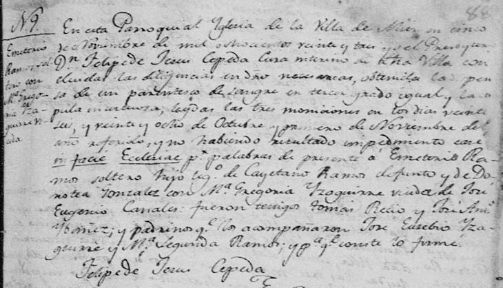 1823 Marriage of Jose Emeterio Ramos and Maria Gregoria Isaguirre