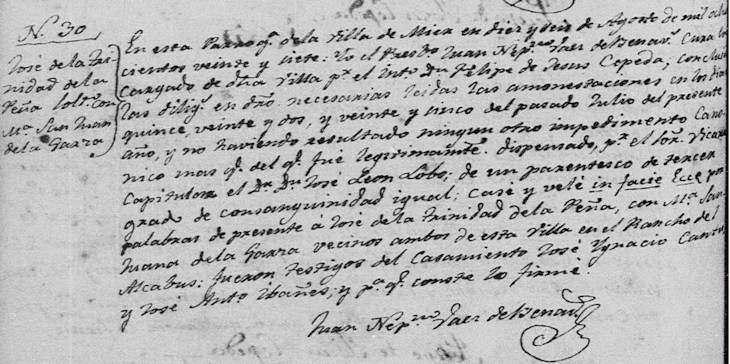 1827 Marriage of Jose Trinidad Pena and Maria San Juana Garza