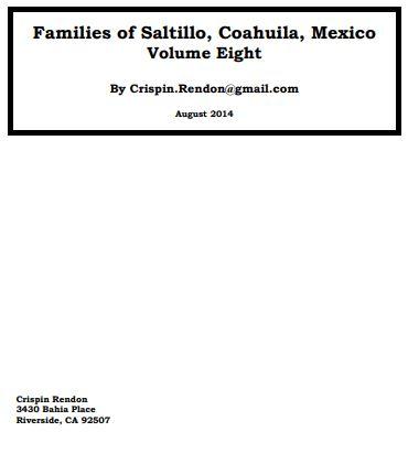 Families of Saltillo, Coahuila, Mexico Volume Eight