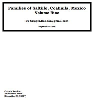 Families of Saltillo, Coahuila, Mexico Volume Nine