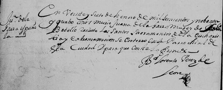 1694 Death Record of Juana de la Garza