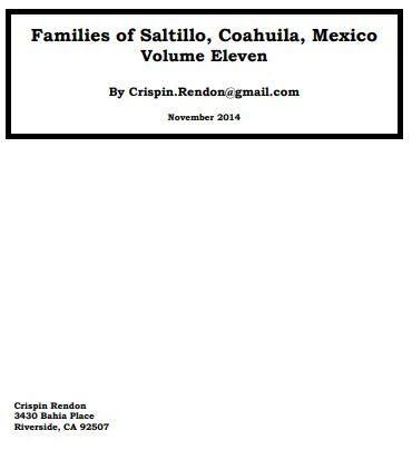 Families of Saltillo, Coahuila, Mexico Volume Eleven