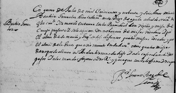 1696 Death Record of Beatriz Gonzalez Hidalgo