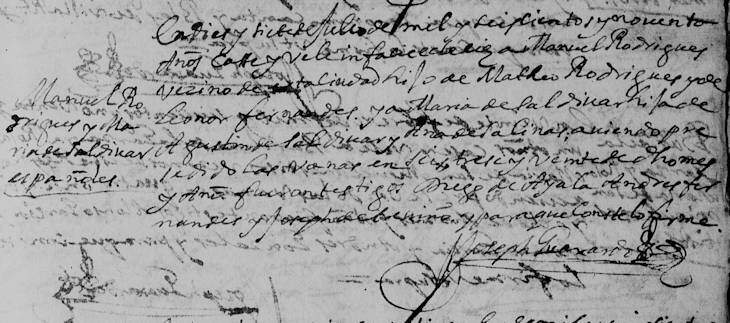 1690 Marriage of Manuel Rodriguez and Maria de Saldivar