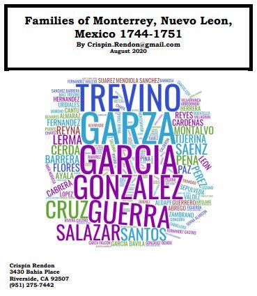 Families of Monterrey, Nuevo Leon, Mexico 1744-1751